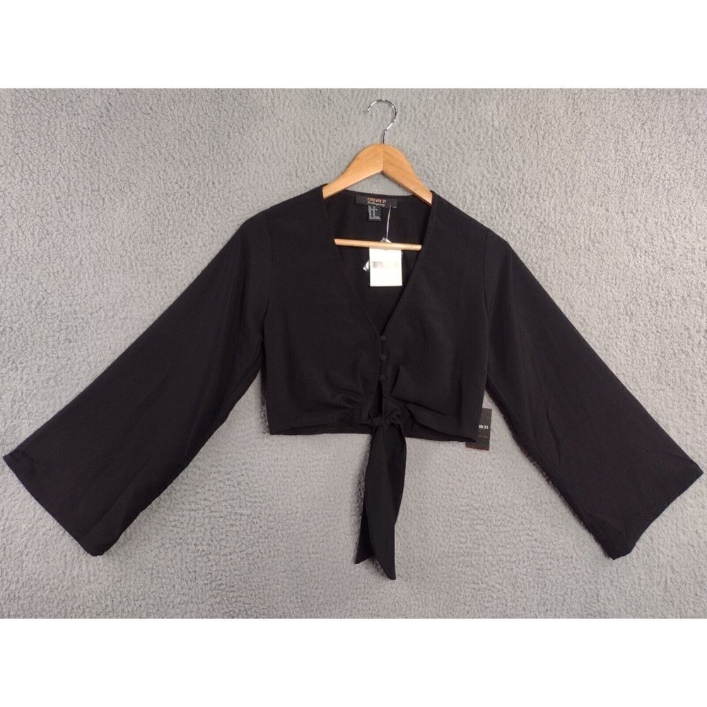Forever 21 Contemporary NEW Summer Puff Long Sleeve Blouses Tops Deep‎ V-Neck XS